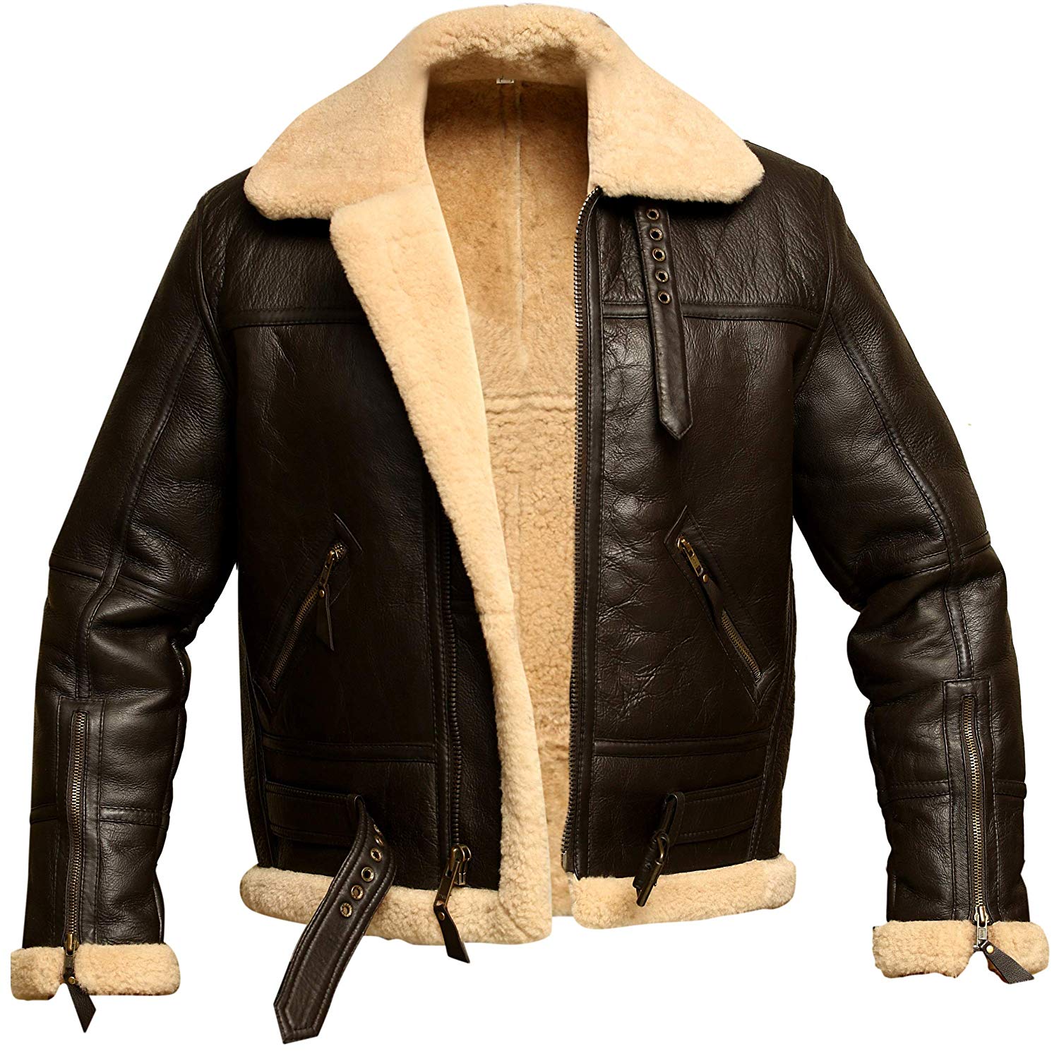 Bestzo Mens Fashion Super Pilot Sheep Leather Jacket Black XL 